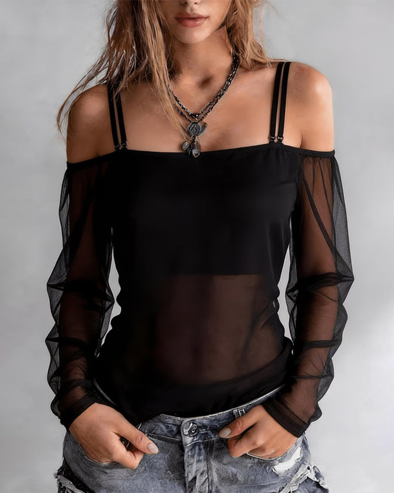 T-Shirt Spaghettiträger Off-Shoulder Sheer