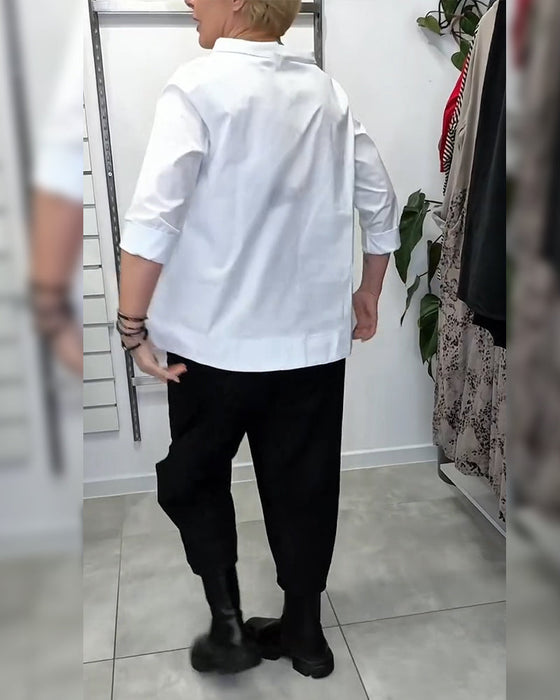 100% Baumwolle Bluse weiter Kragen uni lässig