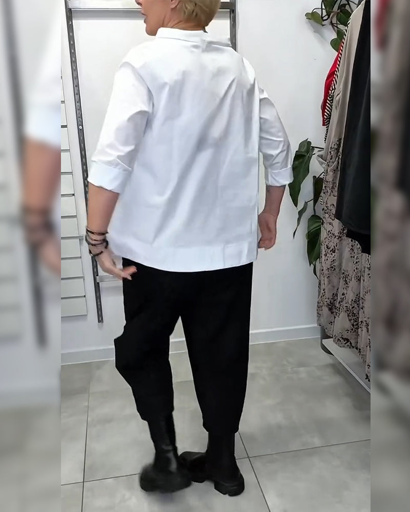 100% Baumwolle Bluse weiter Kragen uni lässig