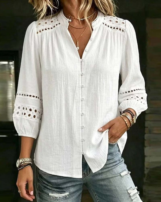 Bluse Mandarin Kragen Hollow Out