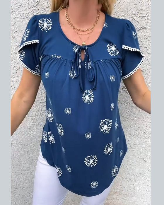 bluse blütenblattärmel druck tie-dye