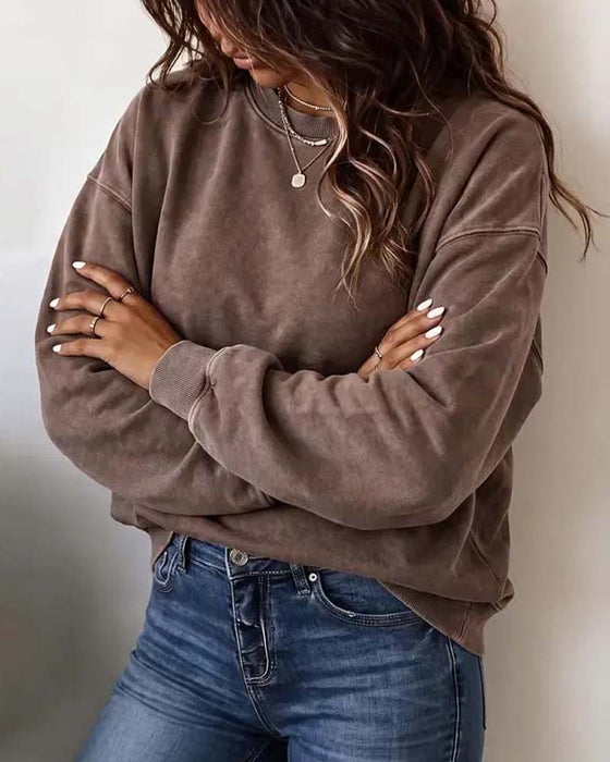 Sweatshirt Rundhals Schulterfallen Langarm Locker