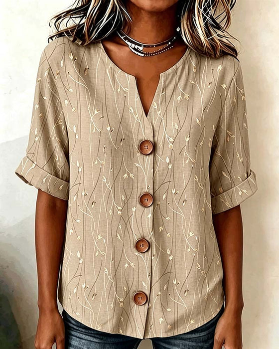 Bluse Mini V-Ausschnitt Knopf Lässig
