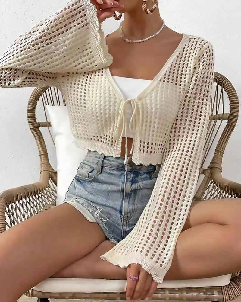 Cardigan Einfach Uni Hohl Aus Strand