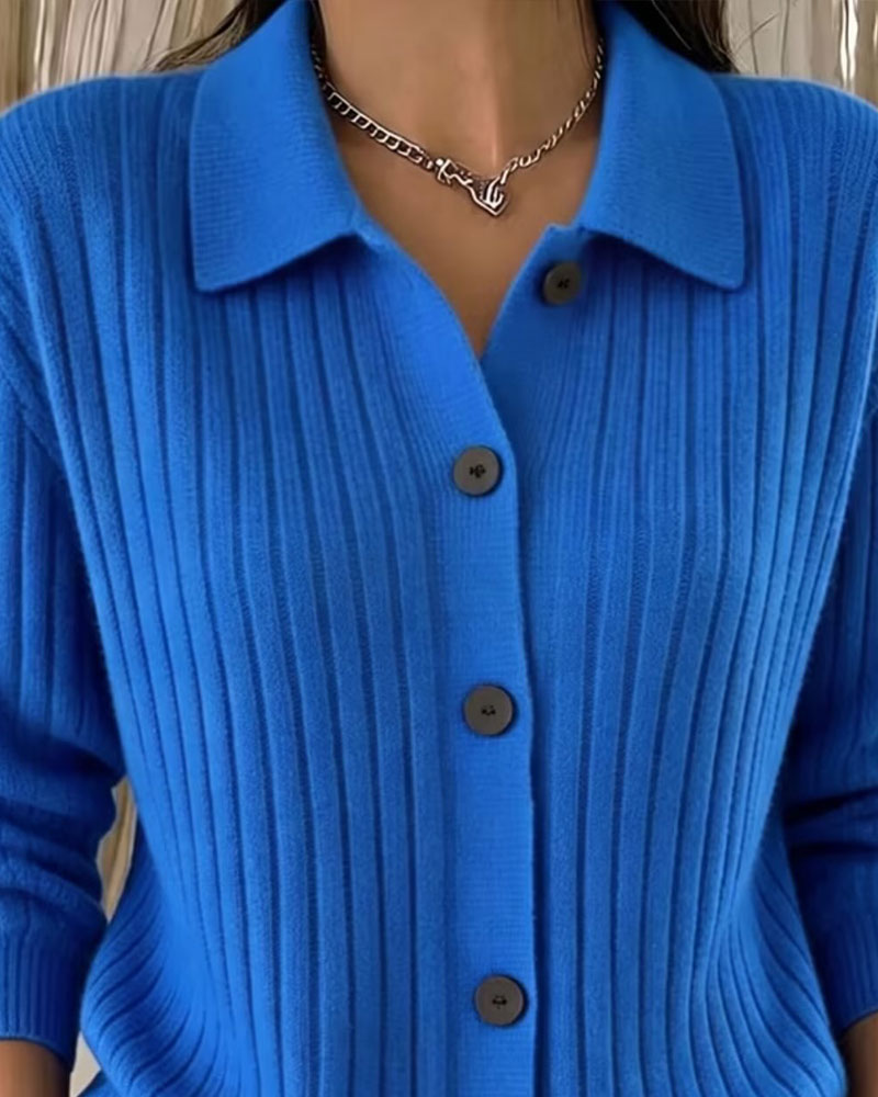 Strickjacke Geknöpft Gerippt Revers