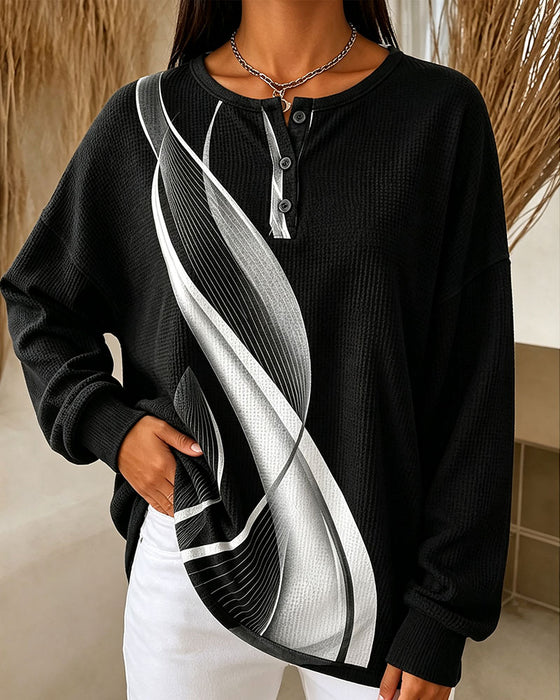 Sweatshirt Waffel Lässig Knopf