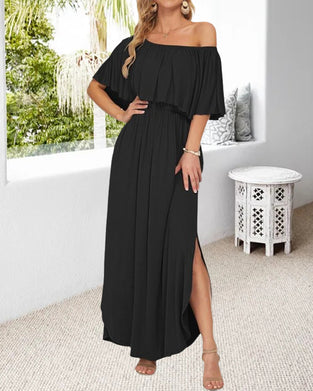 Kleid Off-Shoulder Rüsche Schlitz