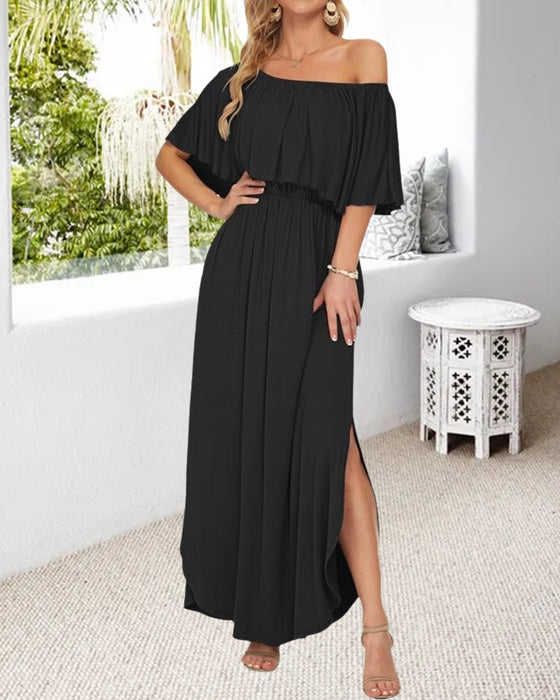 Kleid Off-Shoulder Rüsche Schlitz