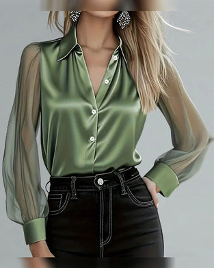 Hemd Reverskragen Netz Patchwork langärmlig