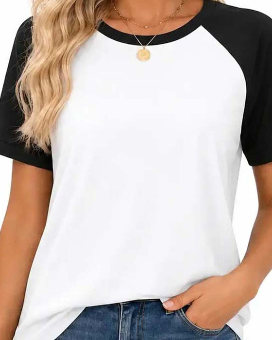 T-Shirt Rundhals Farbblock Raglanärmel