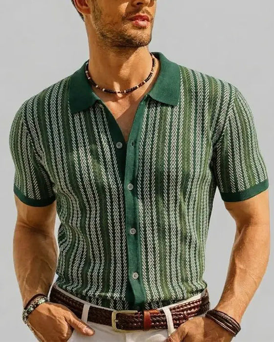 T-Shirt Revers Herren Kurzarm Knopf