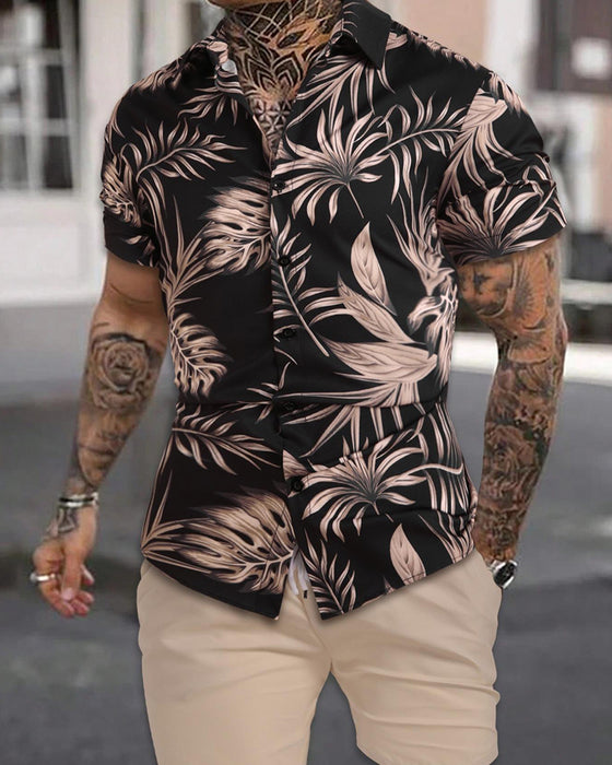 Sets Revers Palmblatt Print Kurzarm