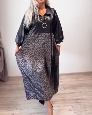 Kleid mit Leopardenprint und Patchwork