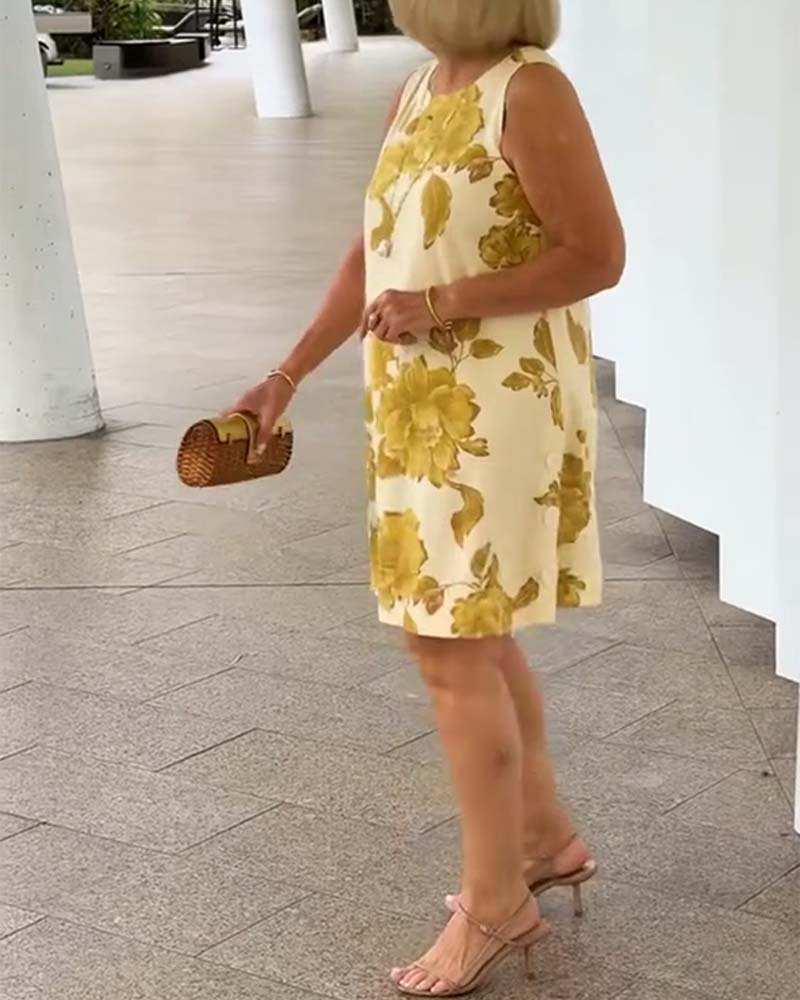 Kleid Großes Blumenmuster Ärmellos Shift