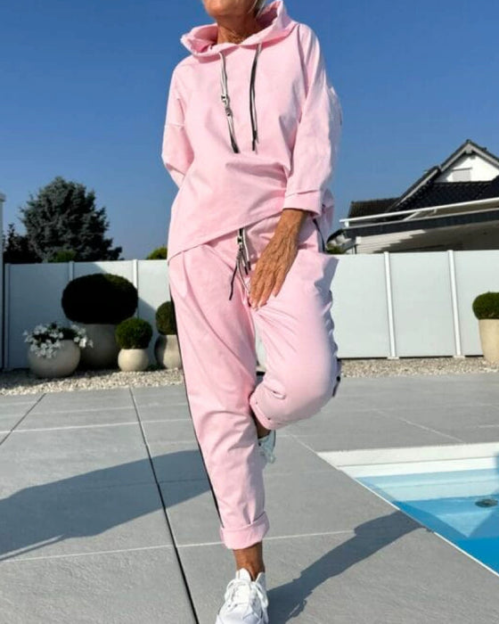Casual Zweiteilige Set Mit Damen Kapuzen - Sweatshirt Und Hosen
