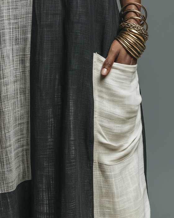 Kleid Patchwork Ärmellos Farbe Block Maxi