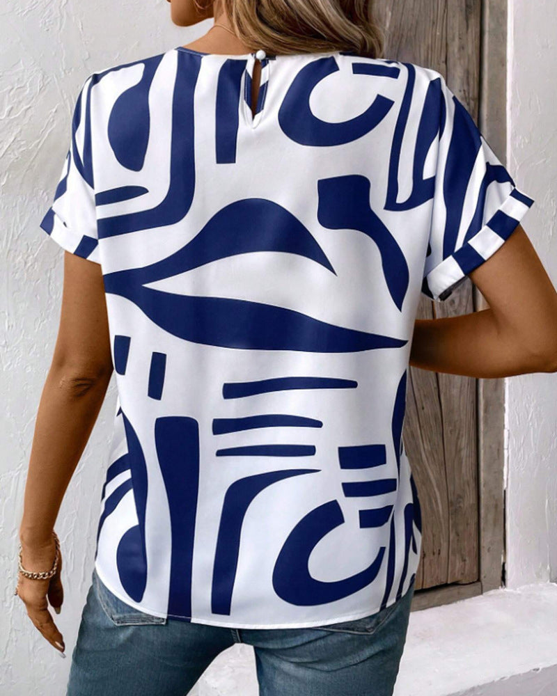 T-Shirt Rund Hals Kurzer Arm Geometrischer Druck