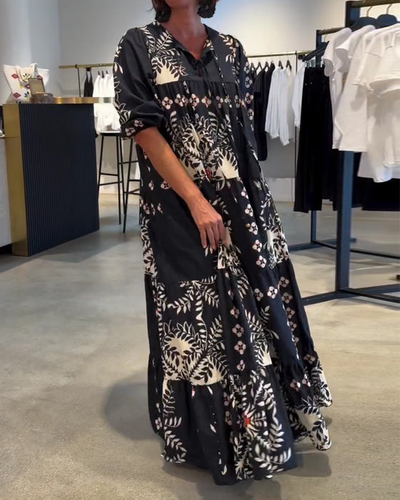 Kleid Krawatte Blumig Voll Rock Urlaub Maxi