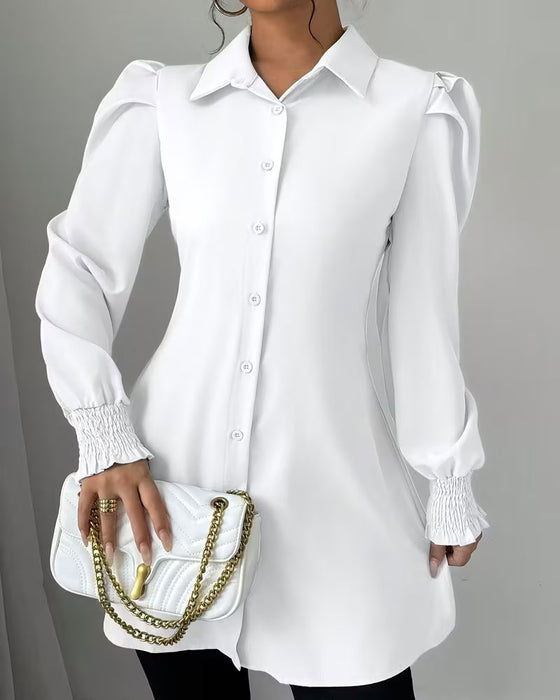Bluse Hemdkragen Einfarbig Trendy