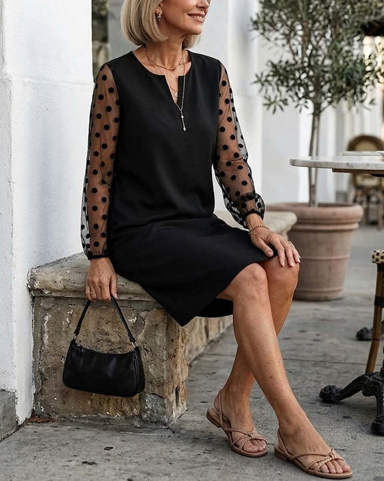 Kleid Polka Dot Mesh Gerade Knielang