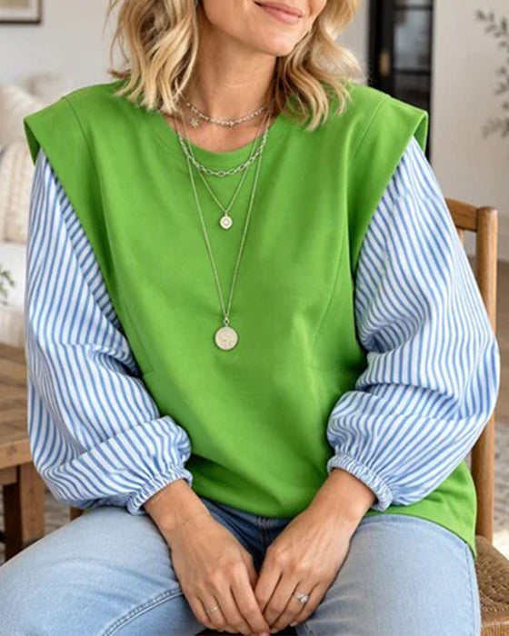 Sweatshirt Gestreift Langarm Patchwork