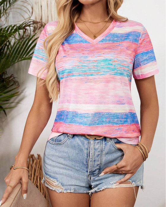 T-Shirt V-Ausschnitt bunt gestreift vielseitig