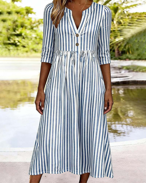 Kleid Blau Weiß Gestreift Dreiviertelarm
