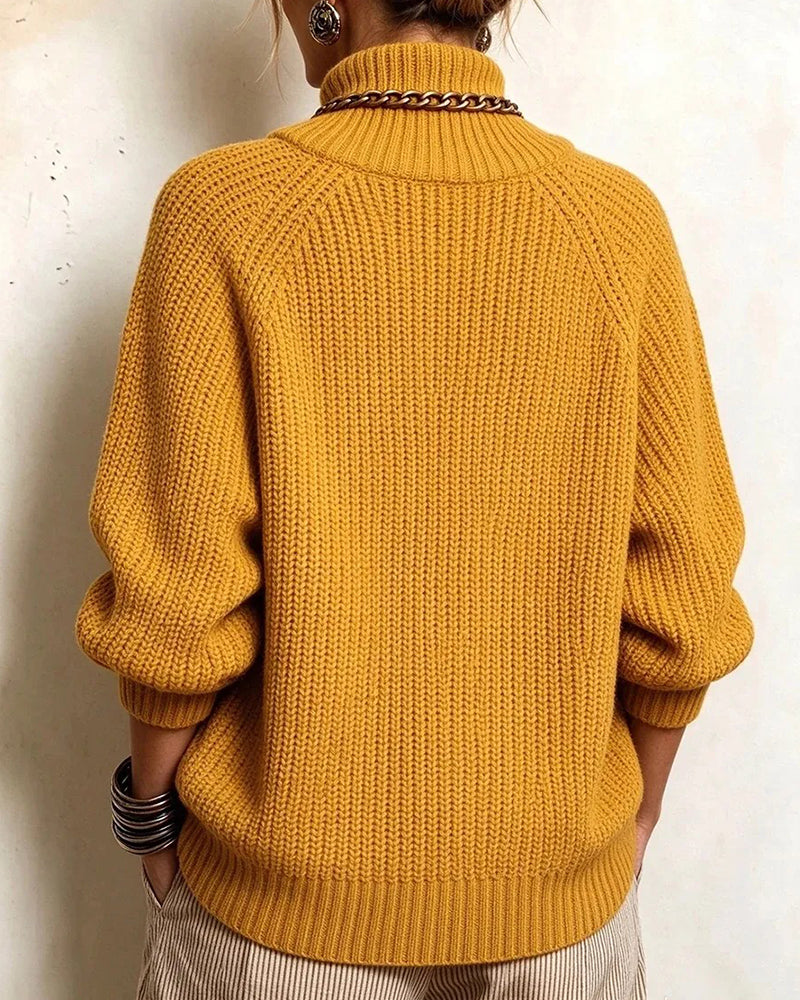 Pullover Turtleneck Geknöpft Raglanärmel
