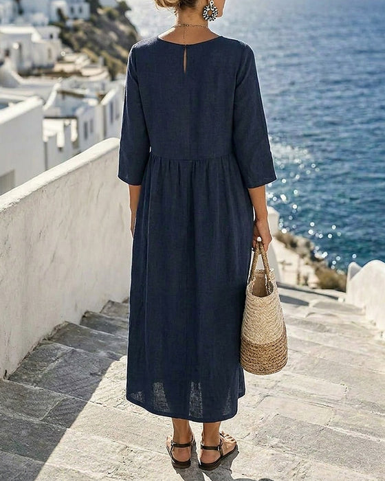 Kleid Einfarbig V-Ausschnitt A-Linie