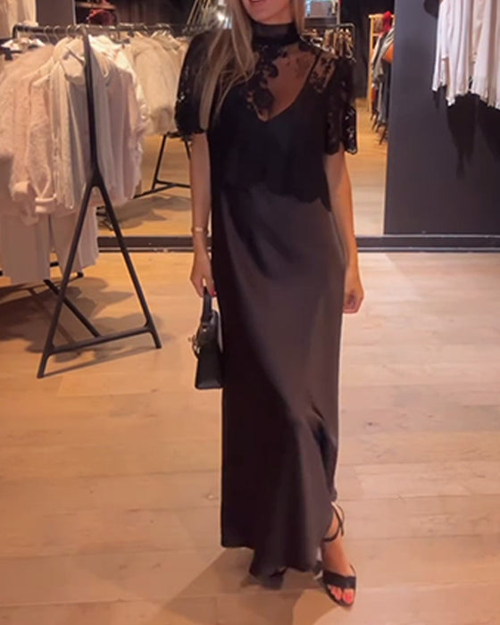 Set aus Spitzen und Meshbluse mit drapiertem Slipkleid
