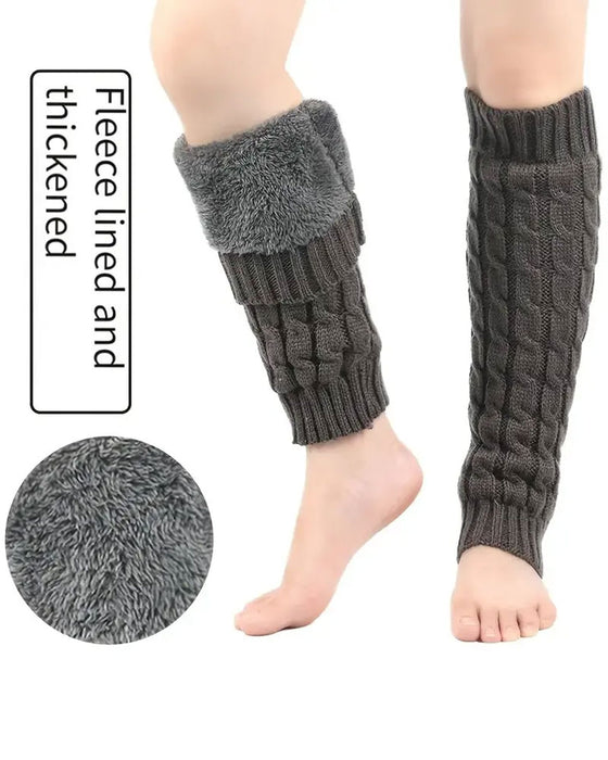 Fleece-Gefütterte Zopfstrick Beinwärmer Thermische Stiefelstulpen
