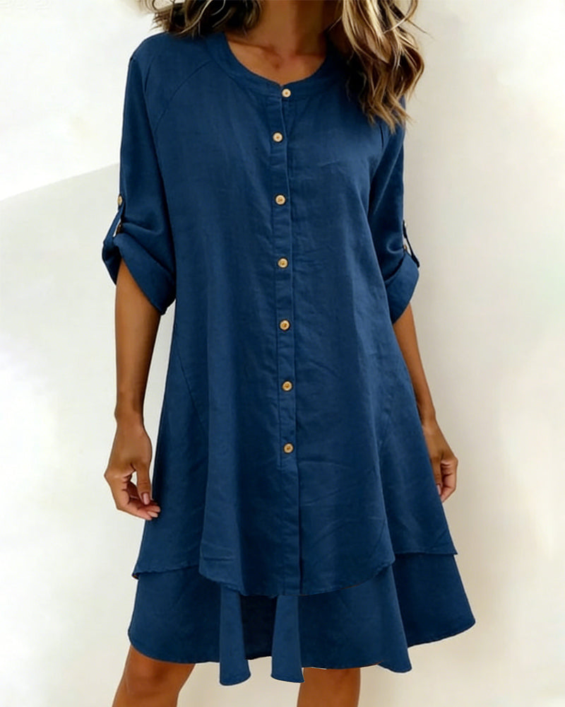 Kjole Lin Knapp Dobbel Lag