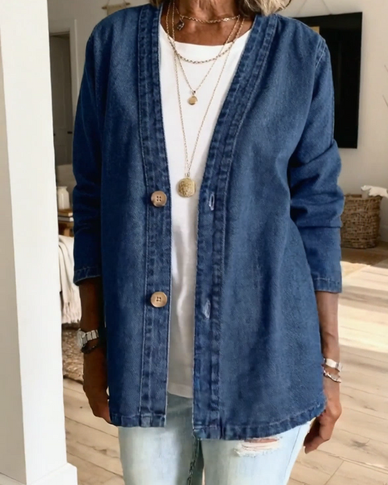 Mantel Denim V-Ausschnitt Cardigan