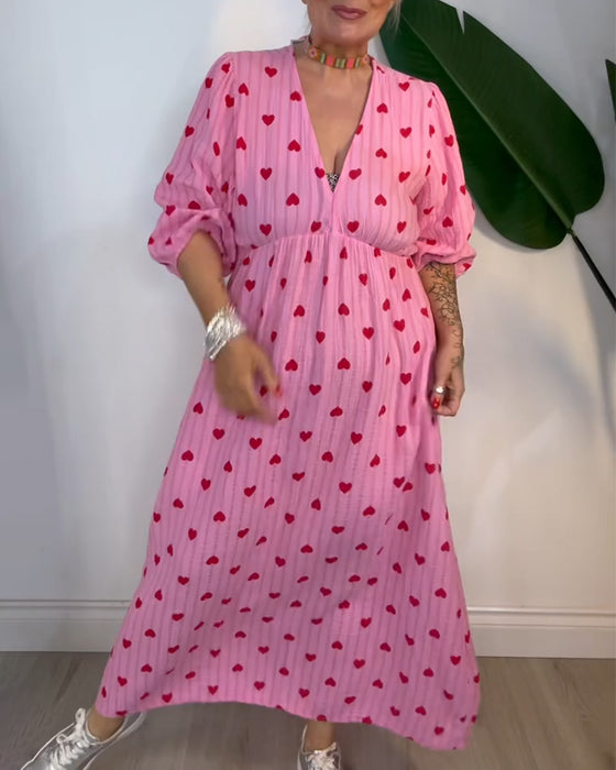 Kleid Elegant V-Ausschnitt Herzmuster