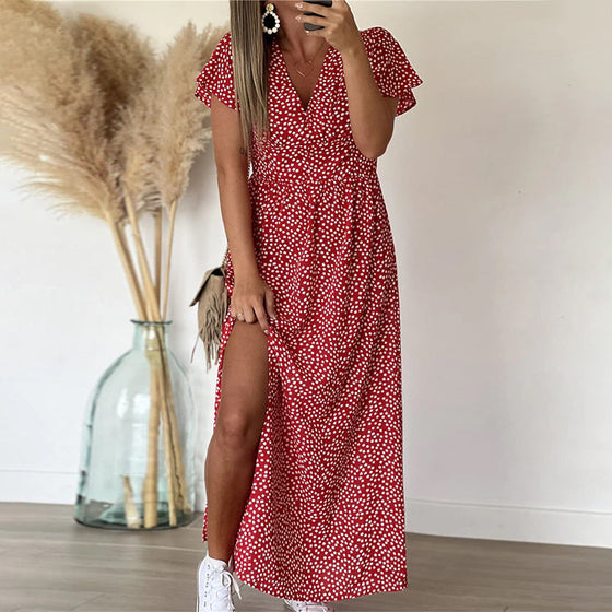 Bedrucktes Maxikleid mit V-Ausschnitt
