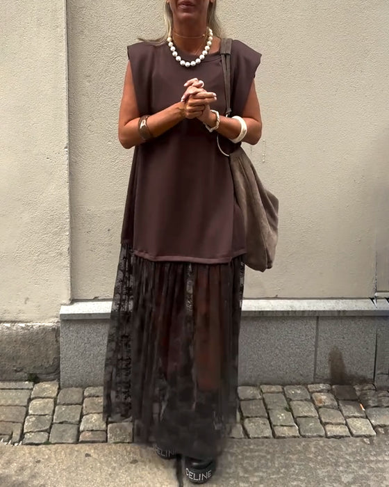 Ärmelloses Mesh-Patchwork-Kleid