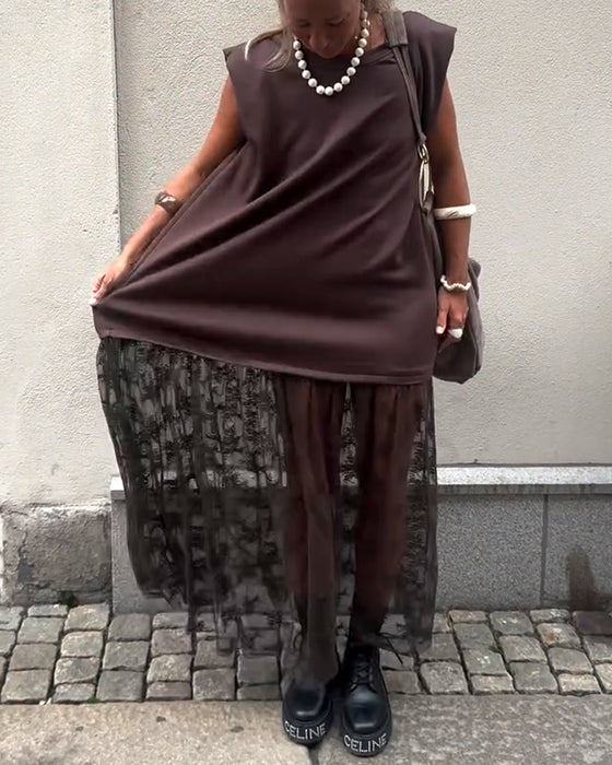 Ärmelloses Mesh-Patchwork-Kleid