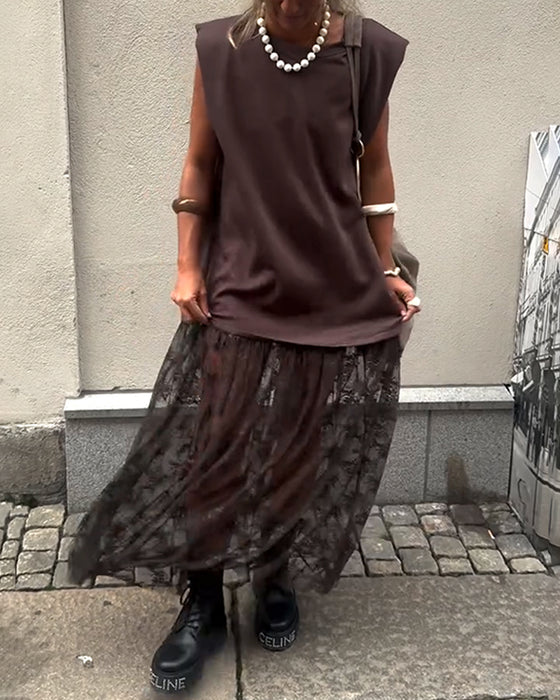 Ärmelloses Mesh-Patchwork-Kleid