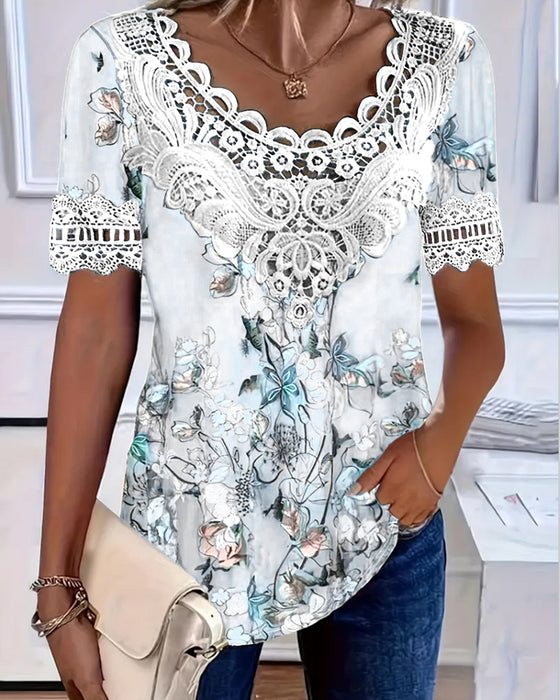 T-Shirt Blumenmuster modisch kurzarm