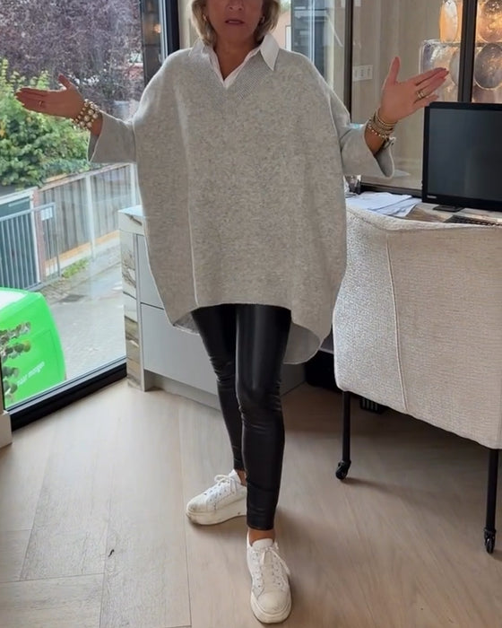 Pullover Mit V-Ausschnitt, Geknöpft Und Asymmetrisch Merkmalen