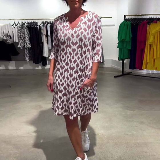 Kleid Stehkragen Midi-Länge Bedruckt