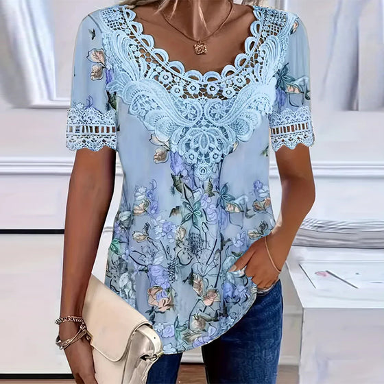 T-Shirt Blumenmuster modisch kurzarm
