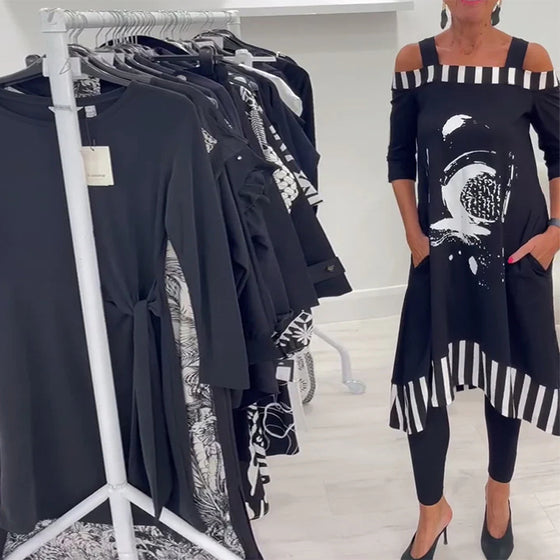 Kleid Off-Shoulder Unregelmäßig Lockere Druck