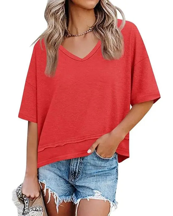 Einfarbiges T-Shirt Mit V-Ausschnitt