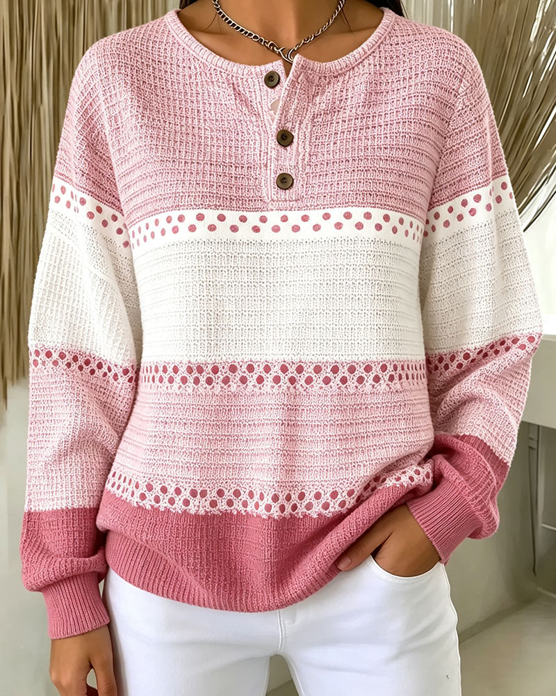 Sweatshirt Farbblock Waffelstrick Henley Pullover