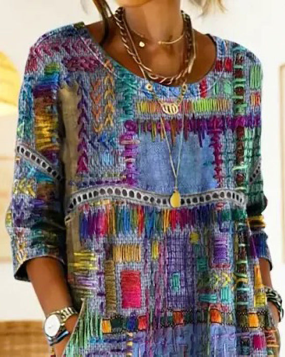 Kleid Bunt Geometrischer Halbarm