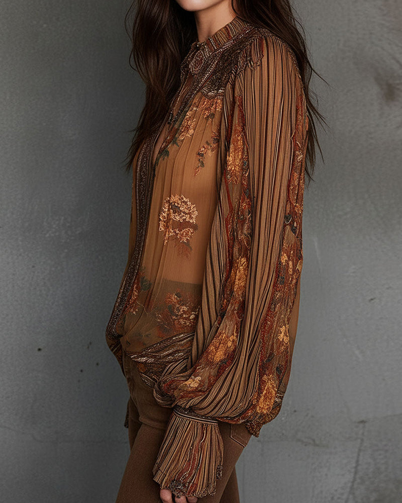 Bluse V-Ausschnitt Bohème-Stil floral