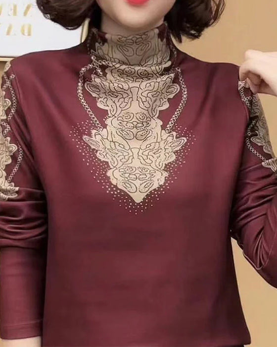 Top Elegant Gedruckt Figurbetont Damen Stehkragen