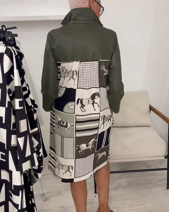 Kleid Revers Uni Langer Ärmel