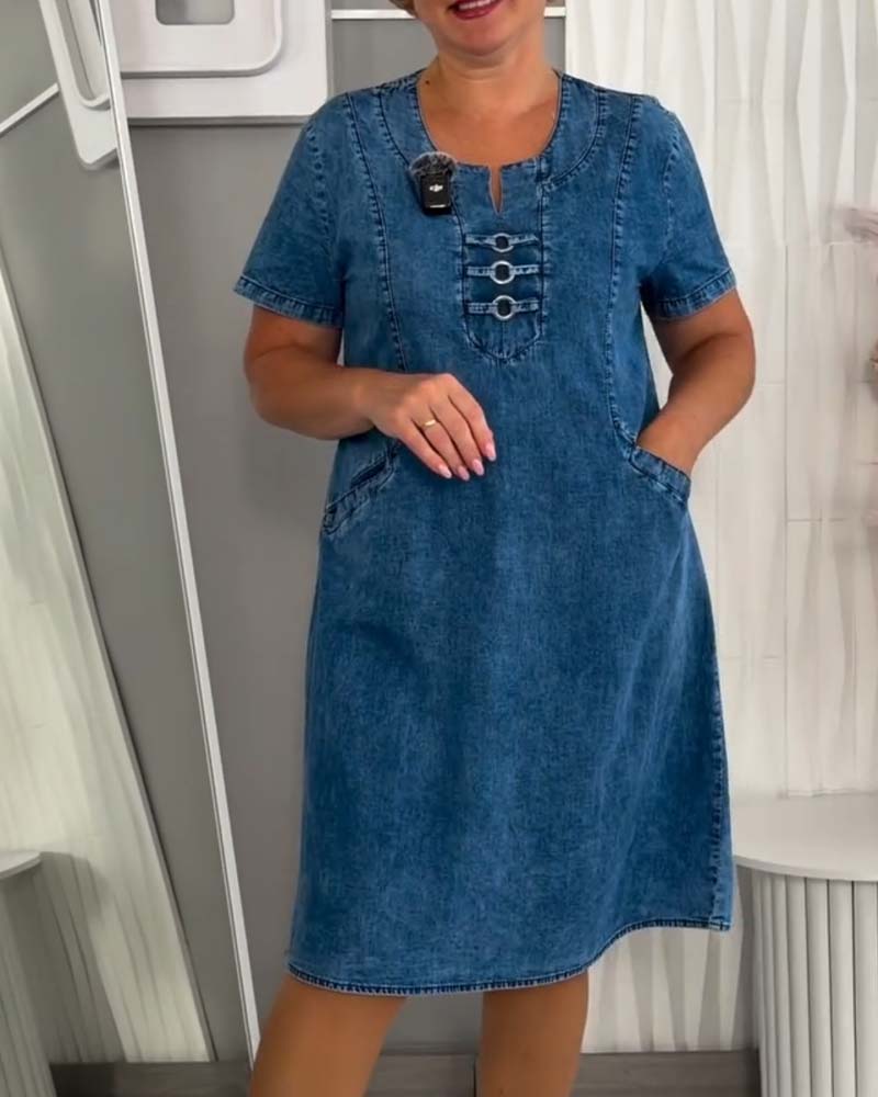 Kleid Metall Schnalle Dekor